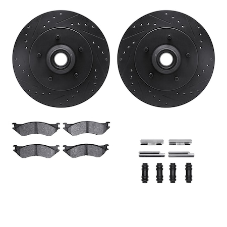 8312-54117, Rotors-Drilled, Slotted-BLK W/ 3000 Series Ceramic Brake Pads Incl. Hardware, Zinc Coat